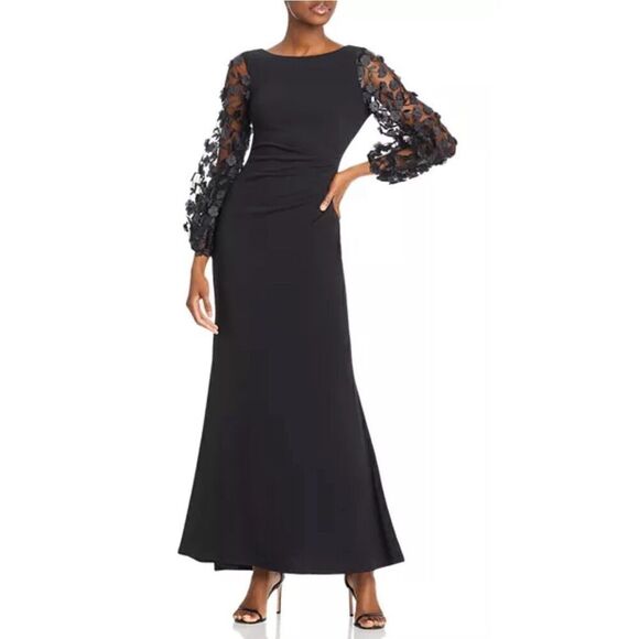 Eliza J Dresses & Skirts - Eliza J Balloon 3/4 Floral Applique Sleeve Sheath Round Neck Gown NWT Size 10 Pe